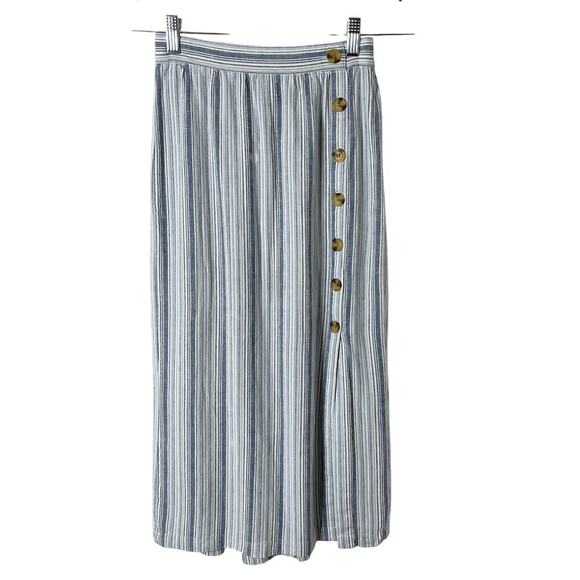 Aeropostale Women's Striped Button-Front Midi Skirt XS Blue & White Linen Blend - Picture 1 of 8